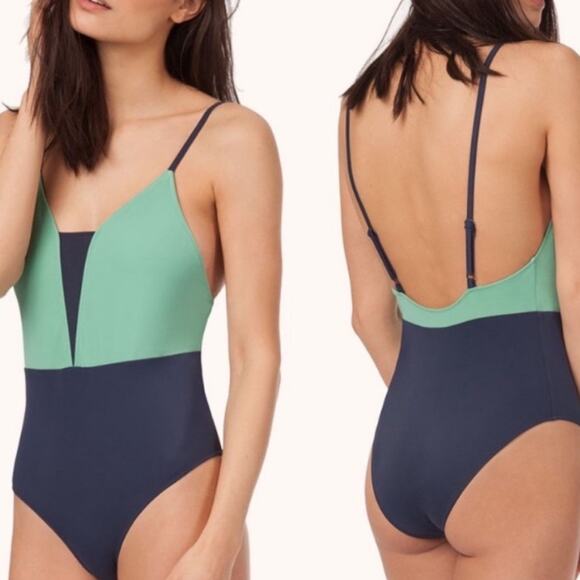 Lively The V One Piece Swimsuit SMALL Creme De Menthe Colorblock Beach Vacation - Picture 1 of 9